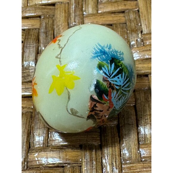 Oriental Asian Hand-Painted Marble Egg With Cranes & Floral Design 1" Tall - Picture 2 of 7